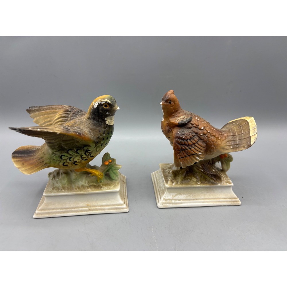 Vintage Napcoware Ceramic Bird Figurines Quail Grouse Pair Japan Import Matte